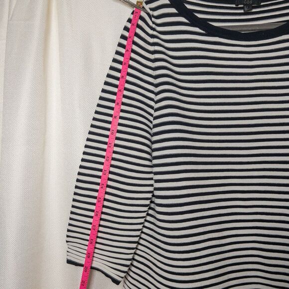 COS Womens L Striped Pullover Sweater 3/4 Sleeve Boat Neck Navy Blue White - Picture 8 of 12